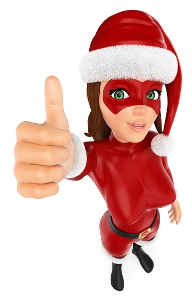 3D Woman christmas superhero with thumb up — Stock Photo, Image