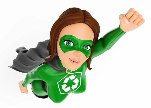 3D Woman superhero of recycling flying — Stock Photo, Image