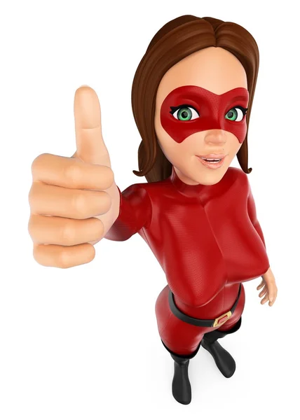 3D Woman masked superhero with thumb up — Stock Photo, Image