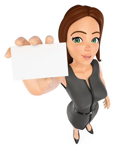 Empresária 3D com um cartão em branco — Fotografia de Stock