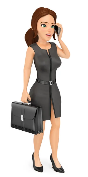 Donna d'affari 3D con valigetta che parla sul cellulare — Foto Stock