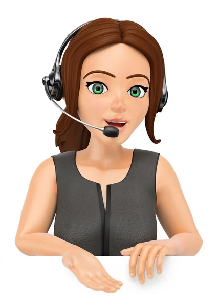 3d Callcenter-Betreiber mit nach unten zeigenden Kopfhörern — Stockfoto