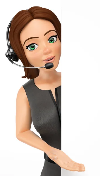 3D Call center operator with headphones pointing aside — Stock Photo, Image