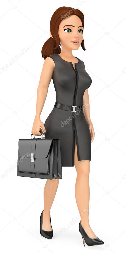 3D Business woman walking with a briefcase