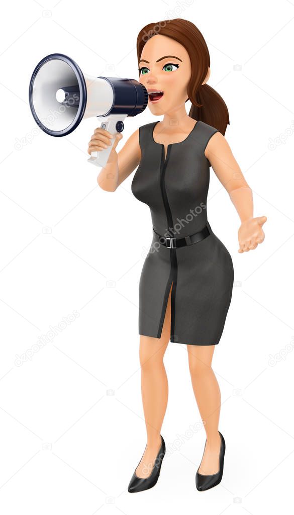 3D Business woman talking on a megaphone