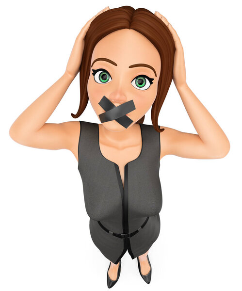 3D Business woman with mouth covered by crossed tape