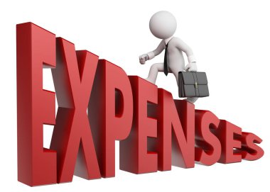 Üç boyutlu beyaz insanlar. İş adamı kelime harcamalarını arttırıyor. Meta