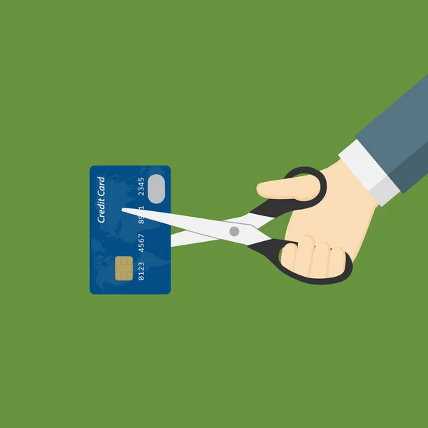 Cartão de crédito de corte manual com tesoura — Vetor de Stock