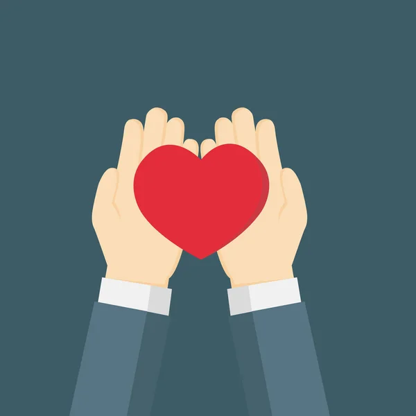 Hand, die dem roten Herzen (Liebe)) — Stockvektor
