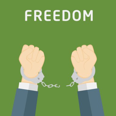 Male hands breaking steel handcuffs, freedom concept illustration clipart