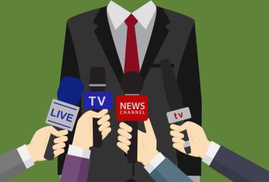 İşadamı, bir röportajda, gazetecilerin mikrofonlar ile daha fazla el veren işadamı Perss Converence canlı rapor, canlı haber