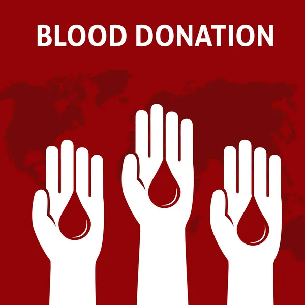 Três Pessoas Mão dar o sangue para doação, Conceito de doação de sangue —  Vetores de Stock