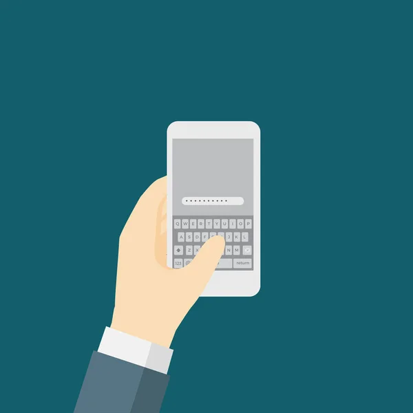 Επιχειρηματίας πληκτρολογώντας στο Smart Phone με πληκτρολόγιο Qwerty — Διανυσματικό Αρχείο