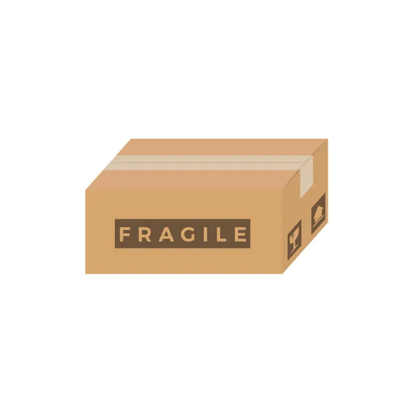 Boîte en carton fermée avec signe fragile — Image vectorielle