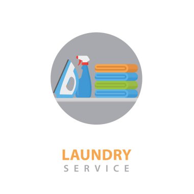 Çamaşırhane Hizmeti simge tasarlamak. Renkli elbise, elektrik demir ve Çamaşırhane yumuşatıcı yığını