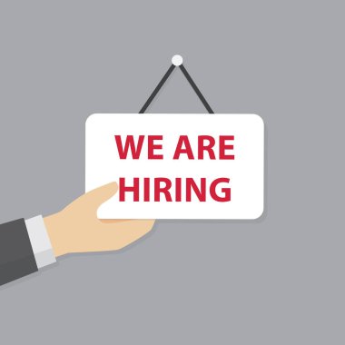 İş boşluk işareti tutan el. İşe alma ve kavram işe. Vektör çizim