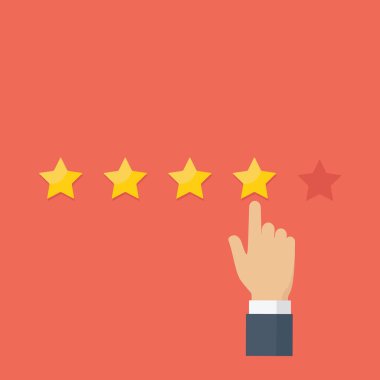 El ve derecelendirme yıldız işaret ederek, müşteri inceleme, değerlendirme, kullanıcı geribildirim kavramı