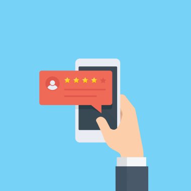 Rating ve müşteri geribildirim kavramı gözden geçirin. Derecelendirme kabarcık konuşmalar smartphone cep telefonu ile gözden geçirin