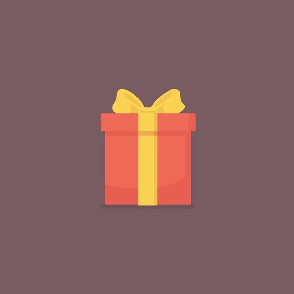 Kotak hadiah merah dengan ilustrasi pita kuning. kejutan, konsep perayaan - Stok Vektor