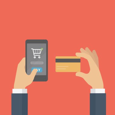 Ödeme kredi kartı ile online alışveriş. Online alışveriş işlem. Mobil ödeme kavramı