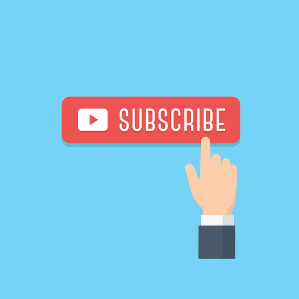 Hand pointing subscribe button illustration. Content updates for video streaming concept — Stock Vector