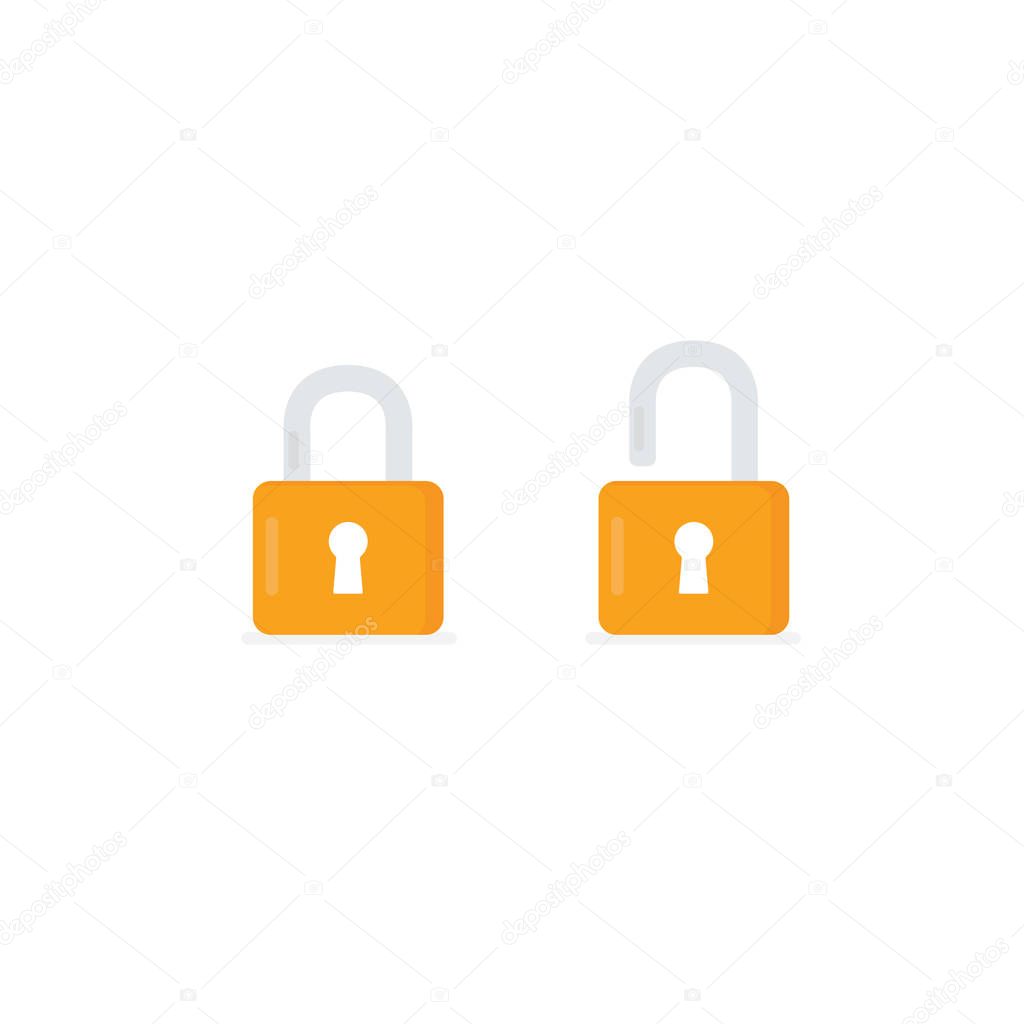 Open and closed padlock icon. lock and unlock symbol. Security sign illustration