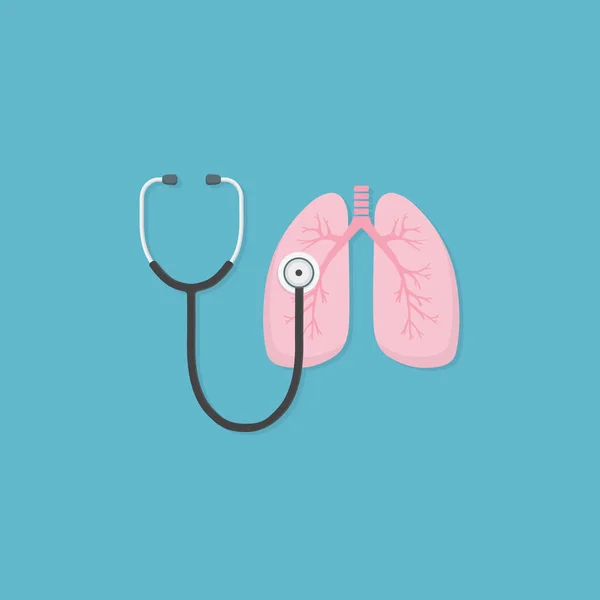 Estetoscópio e ilustração pulmonar. ferramenta médica para diagnosticar doenças dos pulmões. Conceito de cuidados de saúde e medicina —  Vetores de Stock