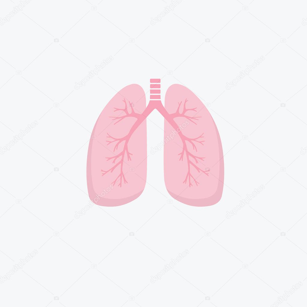 Flat design human lungs icon. Human internal organ. Anatomy concept. Respiratory system. Healthcare