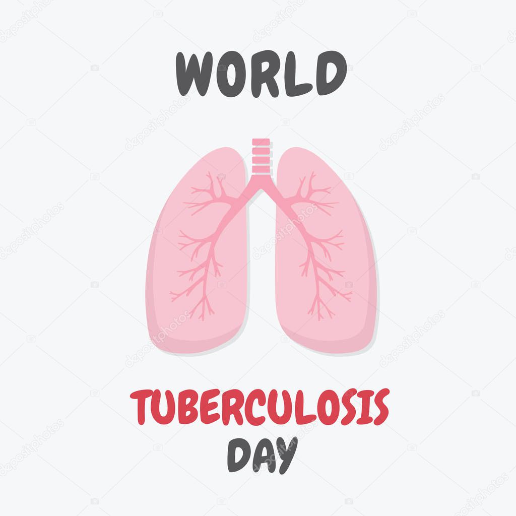World Tuberculosis Day poster. TB awareness sign. Flat design human lungs icon. Human internal organ
