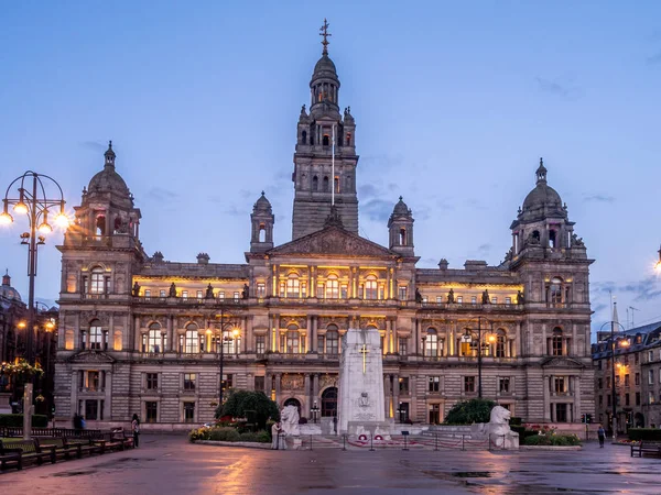 Glasgow City Chambers George Square Glasgow Scotland Natten — Stockfoto