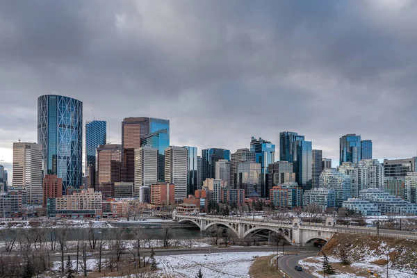 Uitzicht Calgary Skyline Een Koude Winterdag — Stockfoto