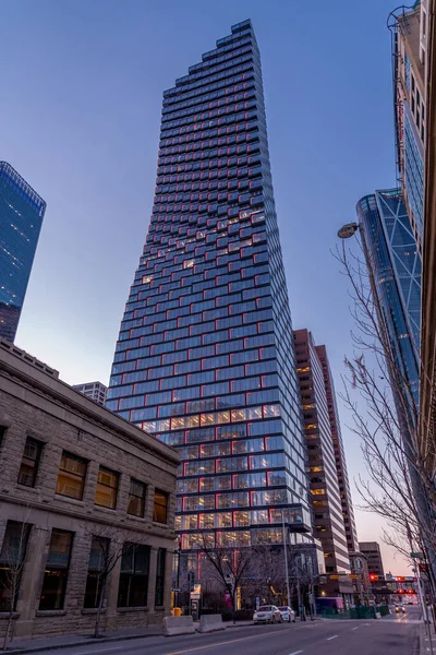 Calgary Alberta Aprile 2020 Sullo Skyline Calgary Spicca Vista Del — Foto Stock