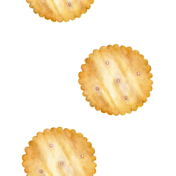 Cracker Biscuit Seamless Background Isolated White Background Watercolor — Stock Photo, Image