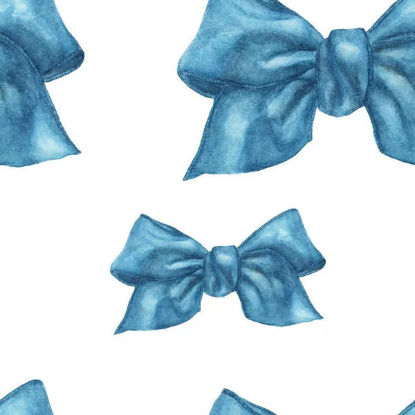 Blue Bows Background Seamless Pattern Bows White Background Watercolor Painting — Stock Photo, Image