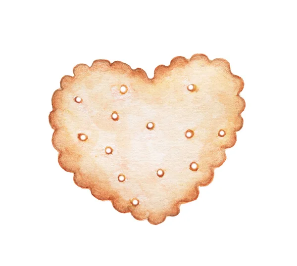 Υδατογραφία Των Cookies Σχήμα Καρδιάς Απομονώνονται Λευκό Φόντο Τροφίμων Στοιχείο — Φωτογραφία Αρχείου