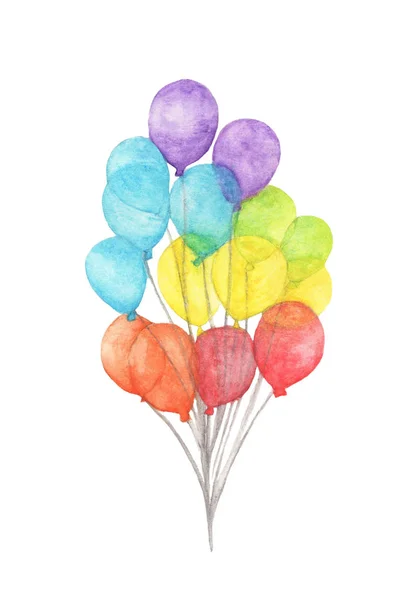Watercolor Colorful Bunch Balloons Isolated White Background Greeting Object Art — Stock Photo, Image