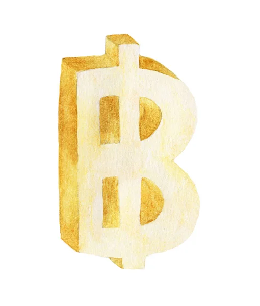 Golden Baht Watercolor Illupainting Isolated White Background — стокове фото