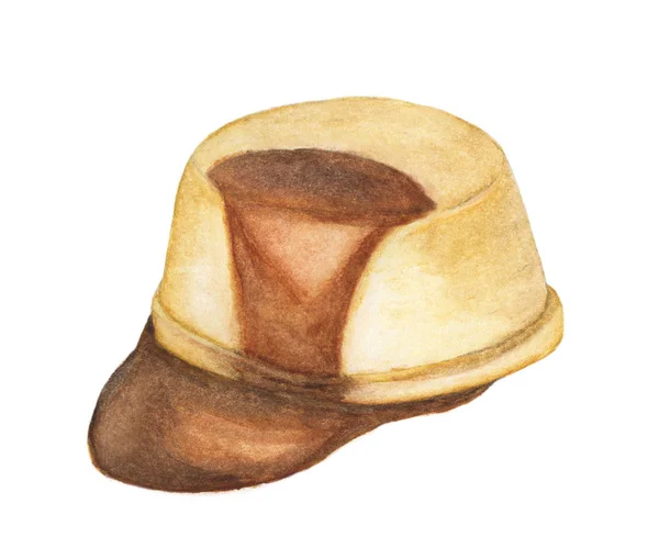 Pudding Kremem Karmelową Izolacją Glazury Białym Tle Ilustracja Akwarela — Zdjęcie stockowe