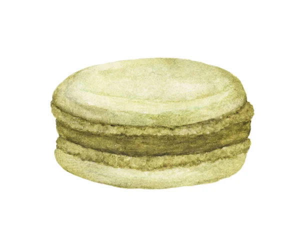 Groene Macaroon Franse Patisserie Toetje Snoep Gebak Bakkerij Aquarel Illustratie — Stockfoto