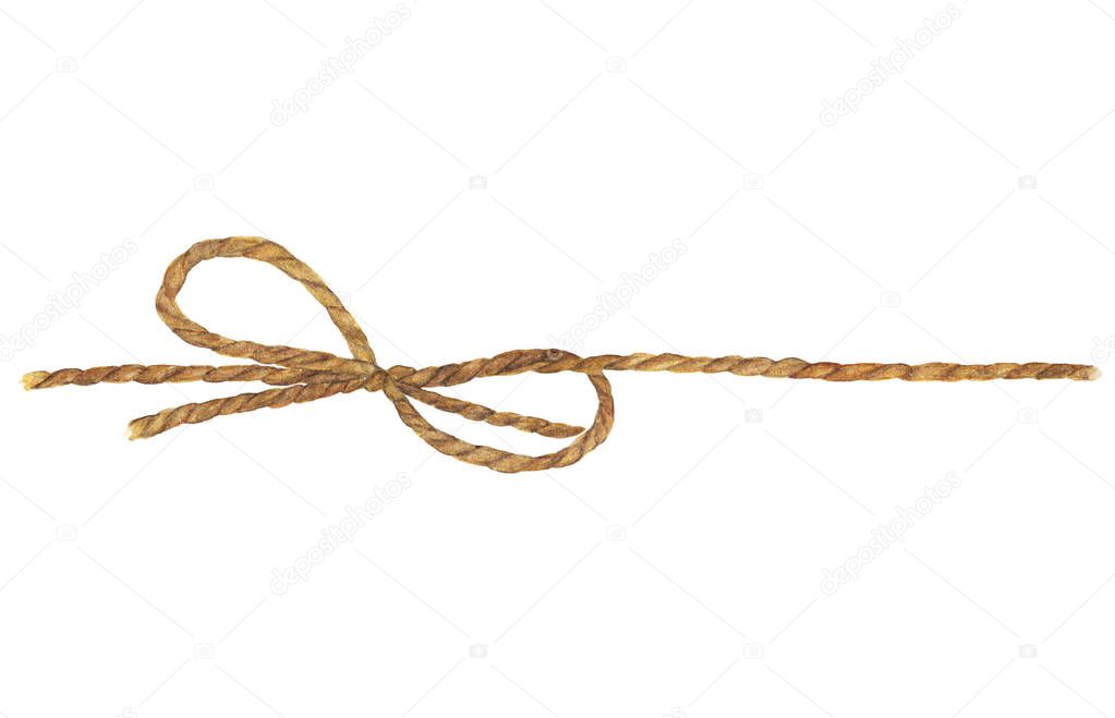 Watercolor painting of rope bow isolated on white background.