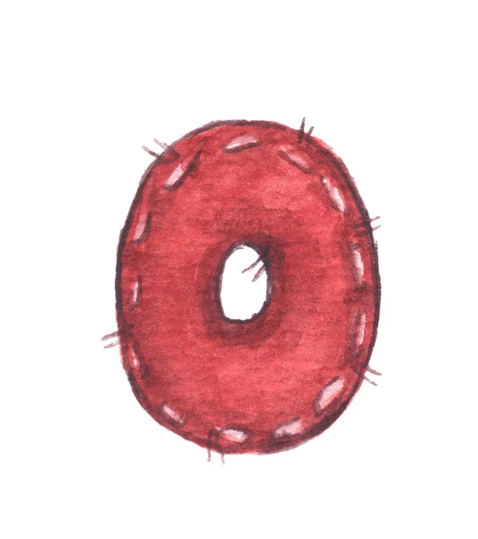 Ручний пофарбований акварельний номер 0 нульовий елемент ізольований на білому тлі червоного кольору . — стокове фото