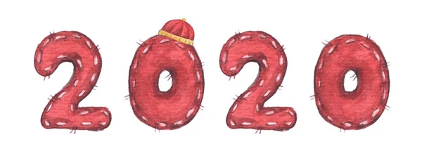 Feliz Año Nuevo Chino 2020 con sombrero chino. Ilustración en acuarela . —  Fotos de Stock