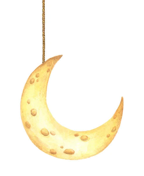 Ost måne hängande från snöre målad i akvarell. — Stockfoto