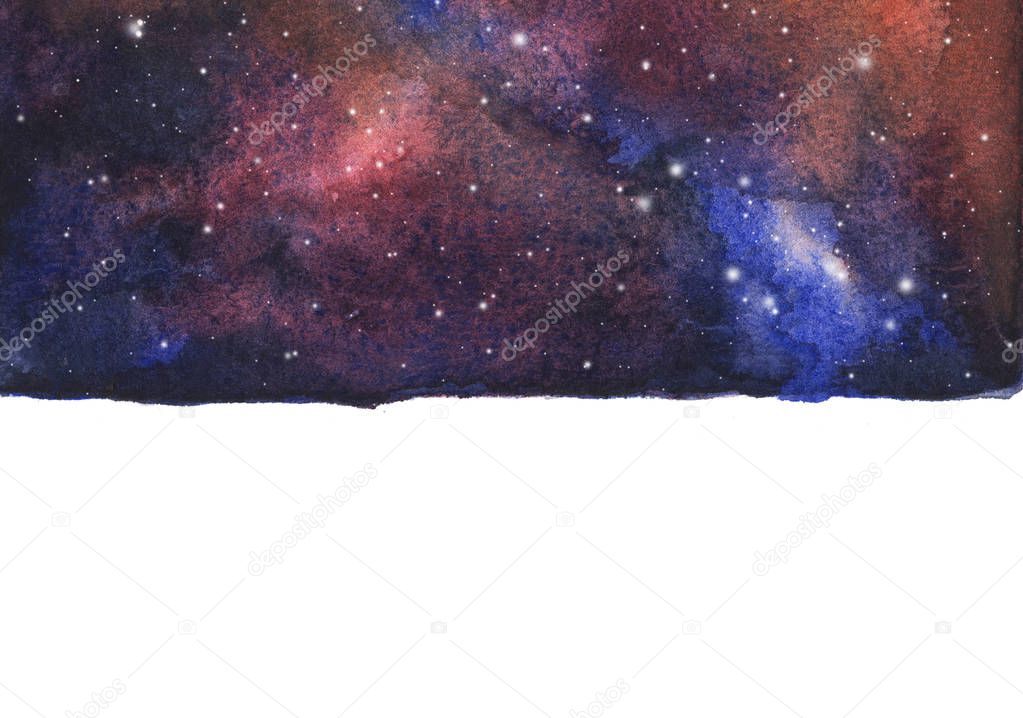 Watercolor galaxy sky background with stars. cosmic layout with space for text.