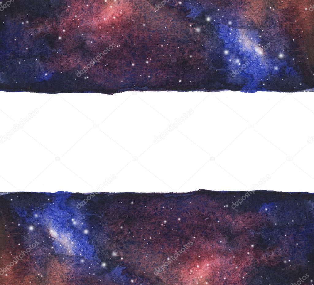 Watercolor galaxy sky background with stars.