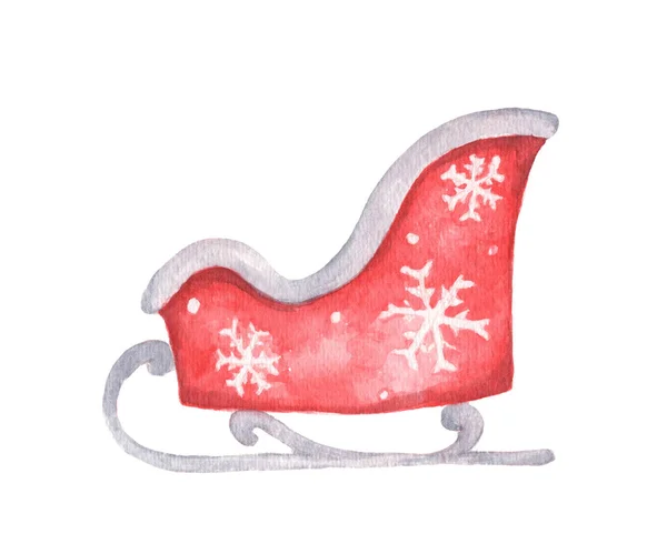 Sleigh of Santa Claus. Transport of Christmas holiday. Watercolor illustration. — Stock Photo, Image