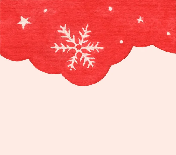 Sněhová vločka a hvězda na červeném nebi zimní období pozadí. Zimní ohraničení pro Váš design. — Stock fotografie