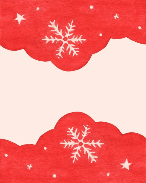 Sněhová vločka a hvězda na červeném nebi zimní období pozadí. Zimní ohraničení pro Váš design. — Stock fotografie