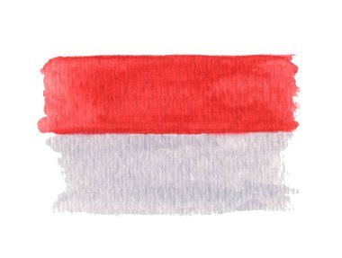 Beyaz arka planda izole edilmiş Endonezya 'nın el yapımı suluboya bayrağı..