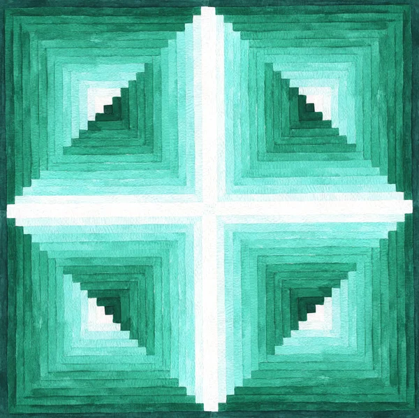 Abstract Geometrische Strook Patroon Achtergrond Hand Geschilderd Van Groene Aquarel — Stockfoto